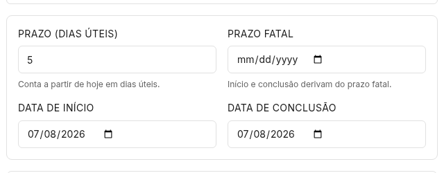 Tela real do Jurion com prazo em dias úteis, prazo fatal e datas calculadas